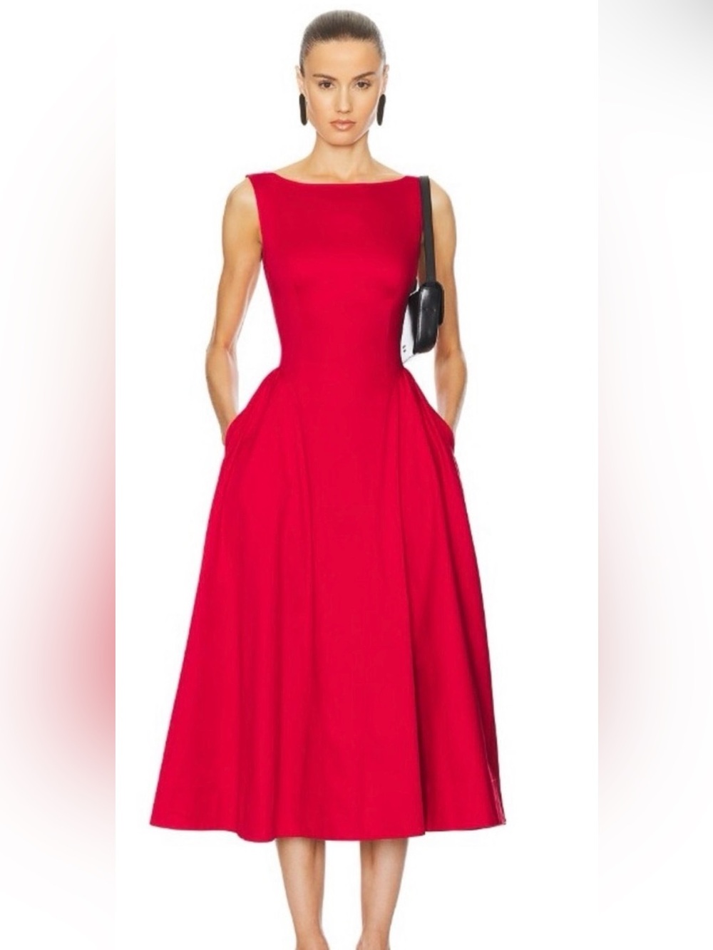 NWOT Helsa Stretch Cotton Sateen Midi Dress in Red